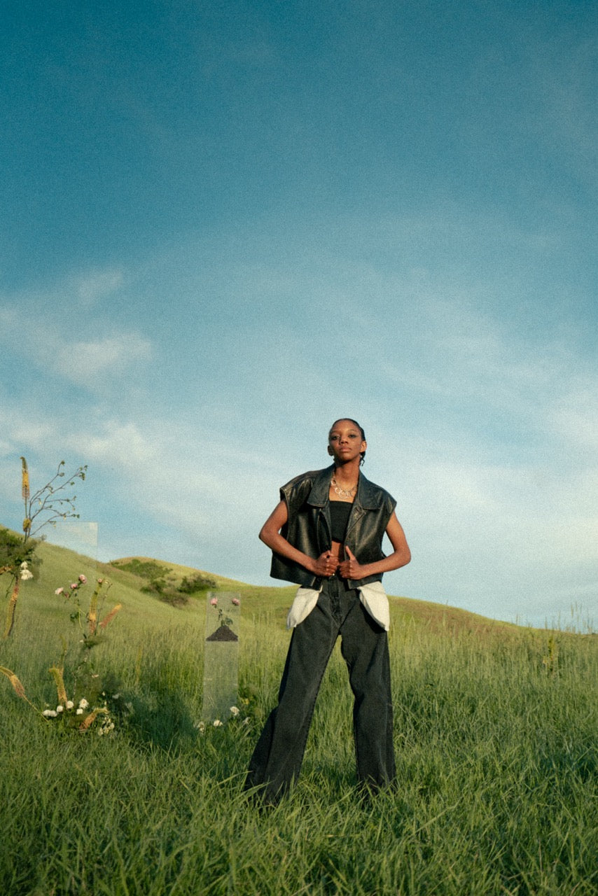 Sanyiah Crop Leather Vest with Asymmetric Tank Top