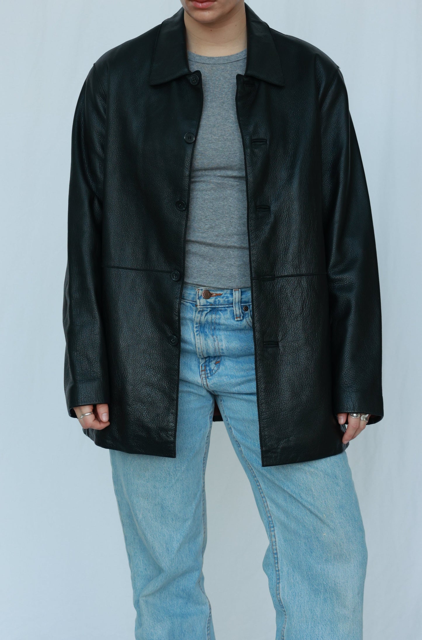 Roge Real Leather Jacket Mens Long Black Coat
