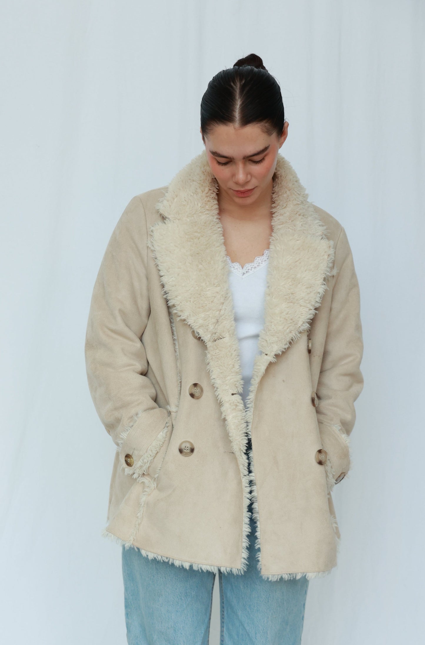 Biaggini Afghan Fuzzy Tan Double Breasted Coat
